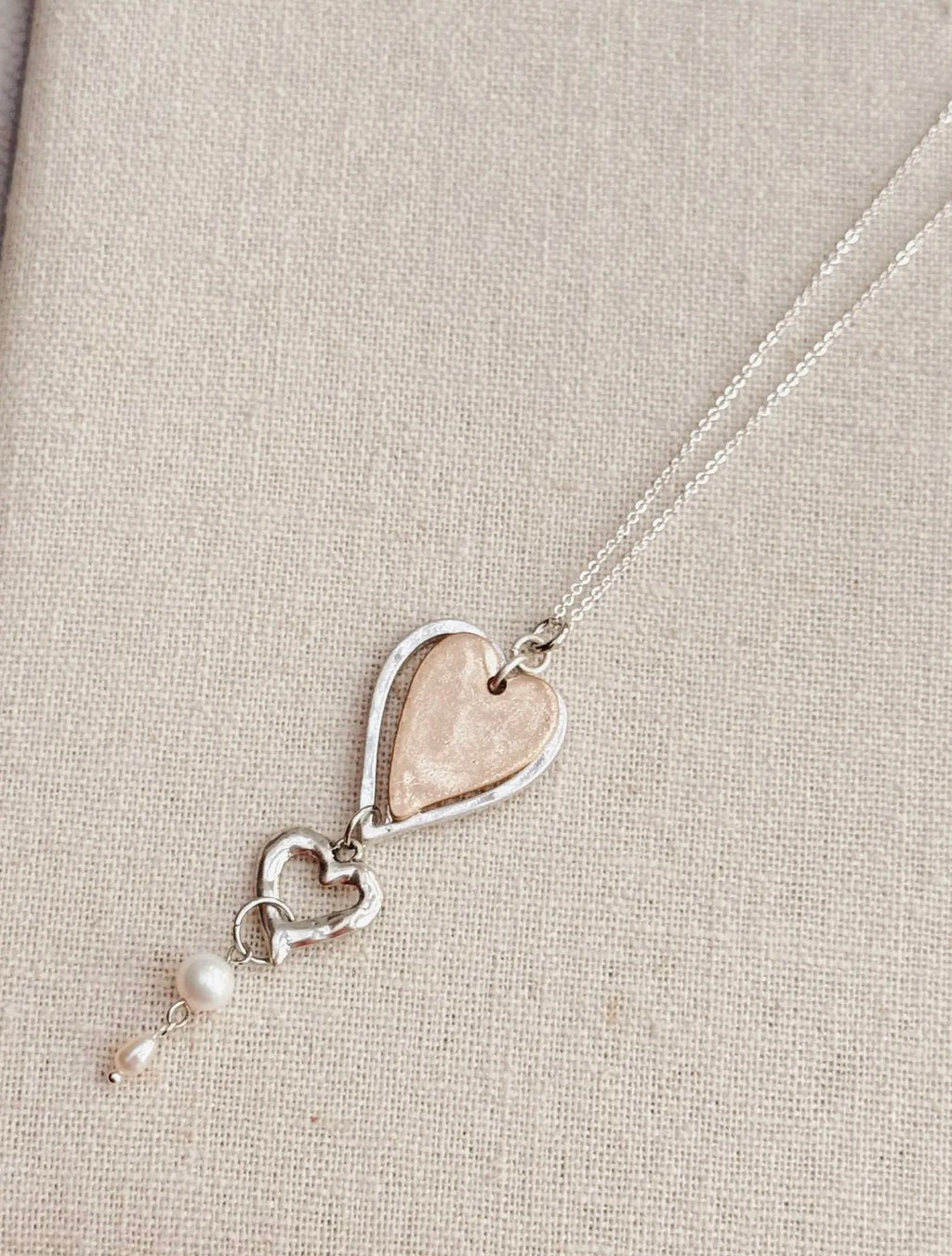 Two Tone Freshwater Pearl Love
Hearts Necklace