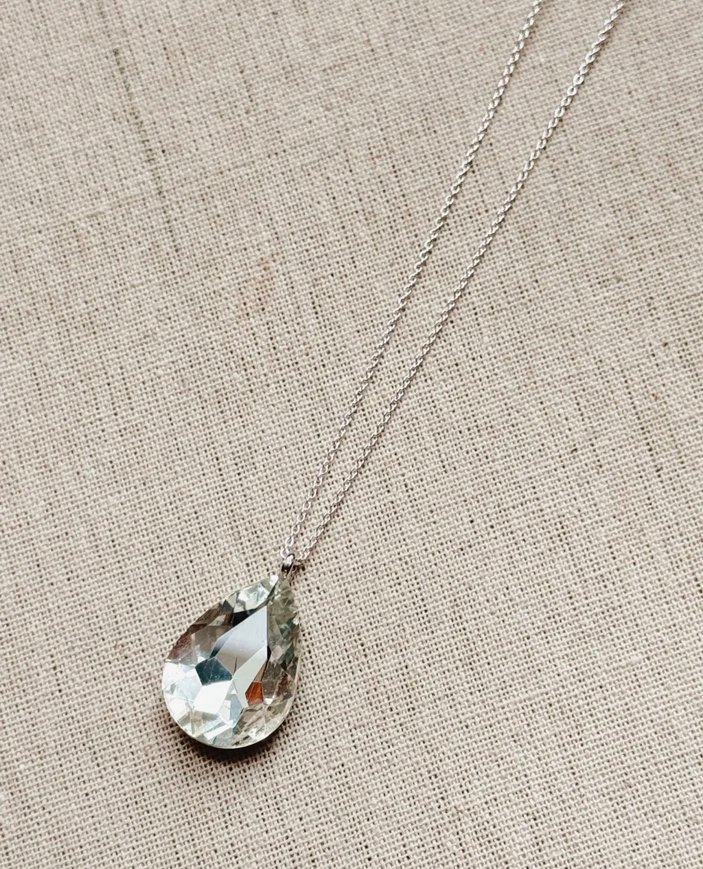 Minimalist Bridal/Grad Clear Crystal Pendant Long Necklace