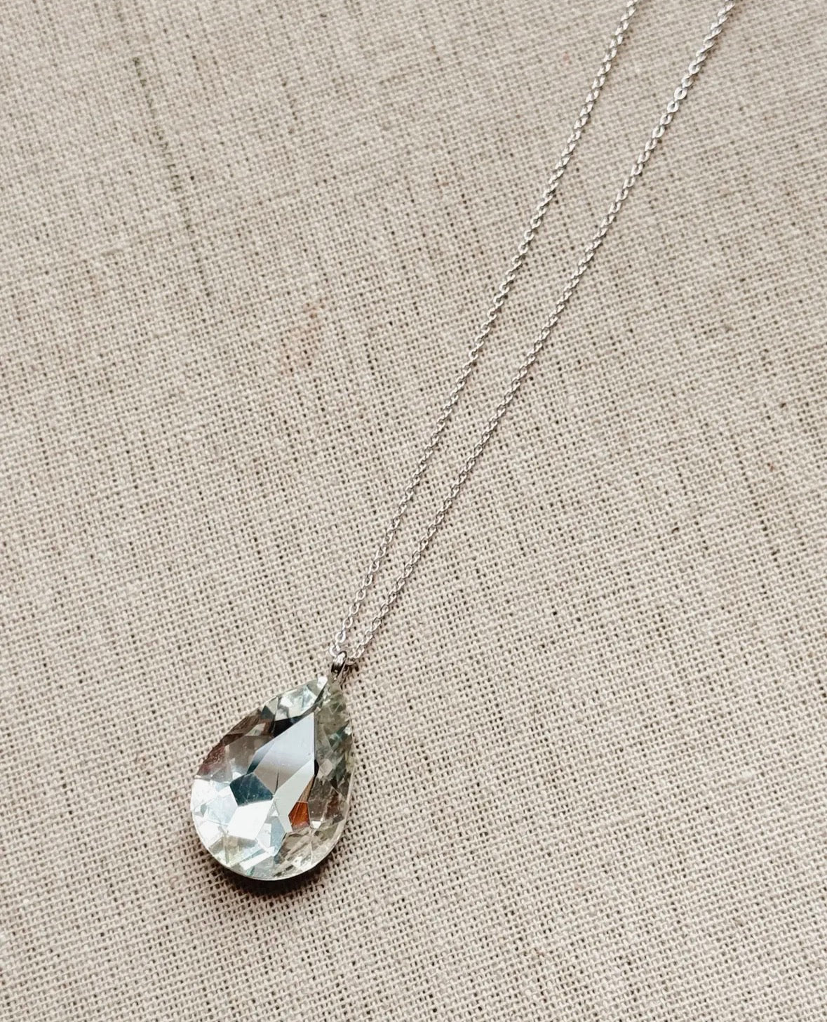Minimalist Bridal/Grad Clear Crystal Pendant Long Necklace