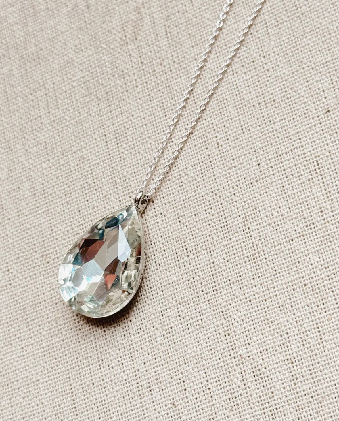 Minimalist Bridal/Grad Clear Crystal Pendant Long Necklace
