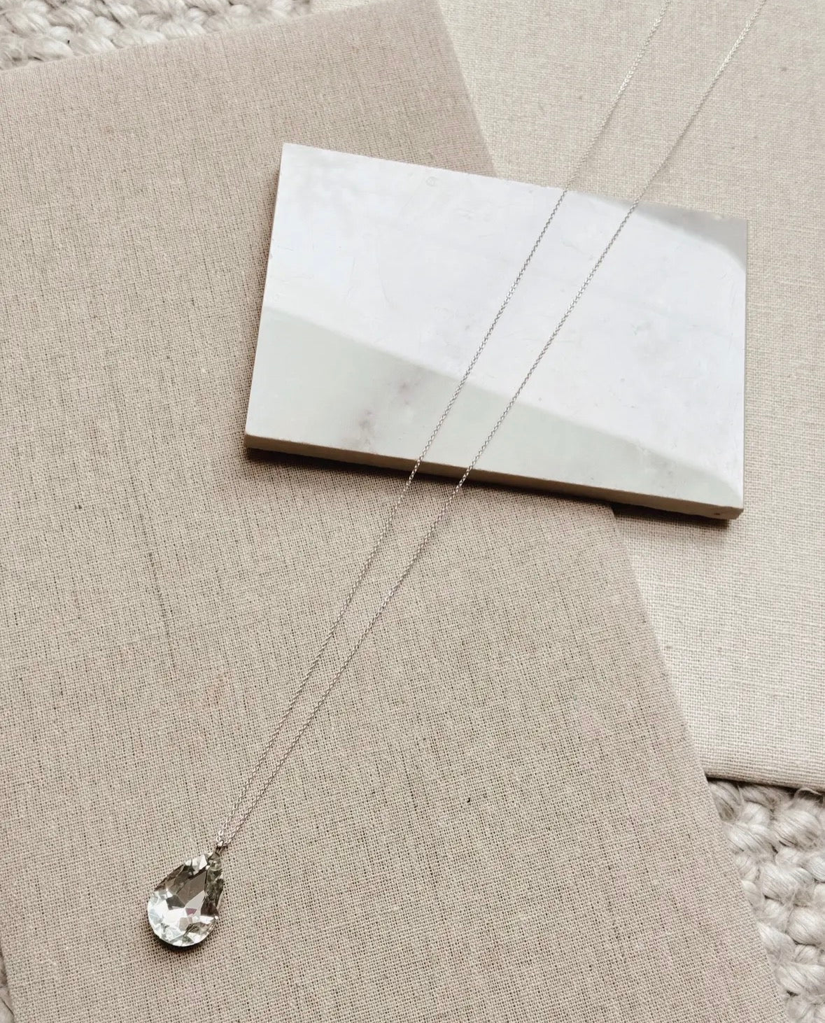 Minimalist Bridal/Grad Clear Crystal Pendant Long Necklace