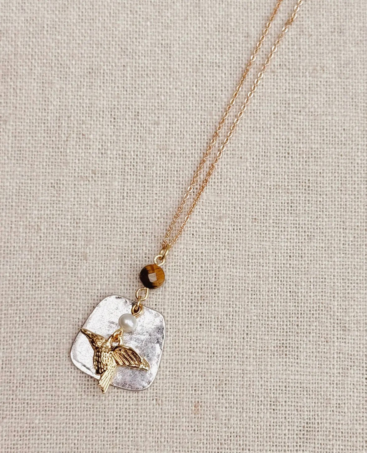 Tiger's Eye Freshwater Pearl
Hummingbird Necklace