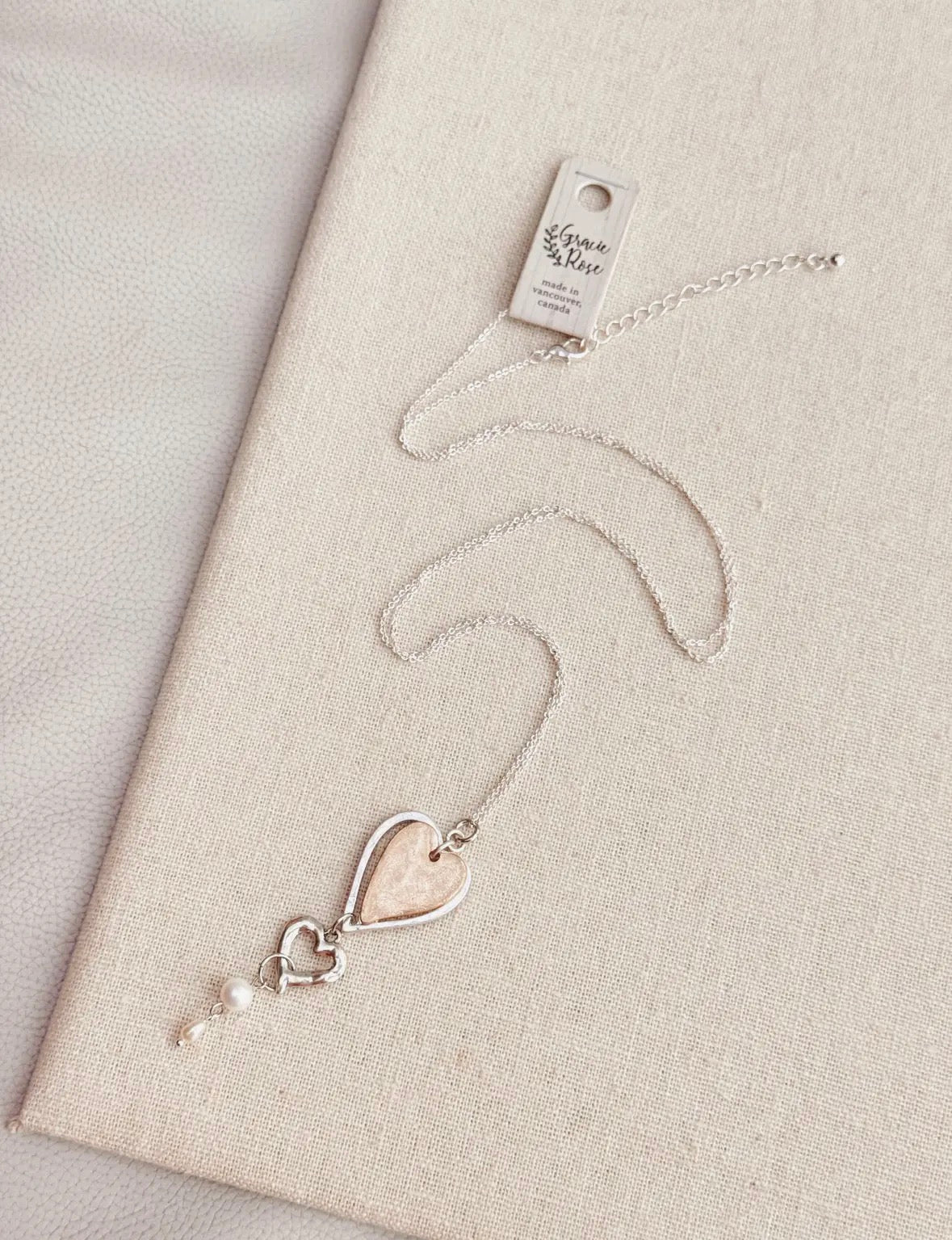 Two Tone Freshwater Pearl Love
Hearts Necklace