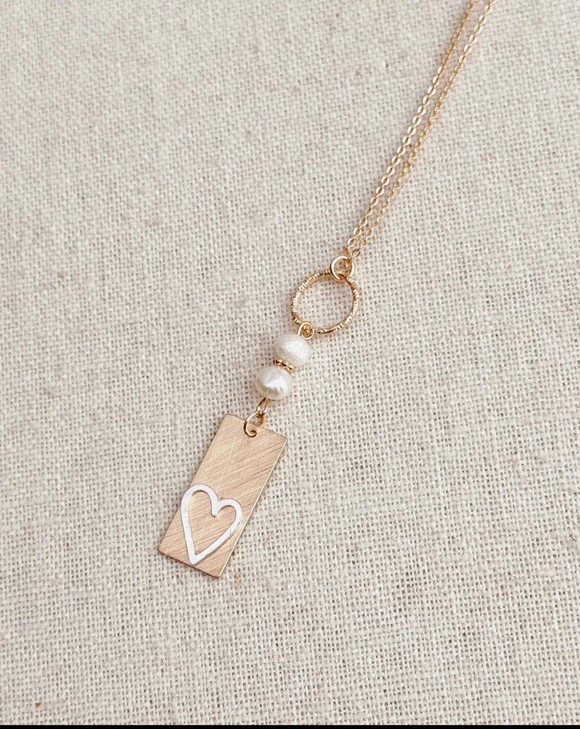 Two Tone Gold & Silver Pearl Heart
Tag Necklace