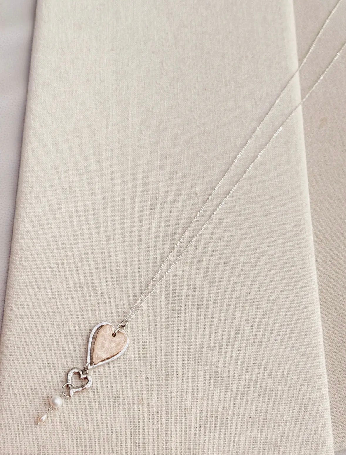 Two Tone Freshwater Pearl Love
Hearts Necklace
