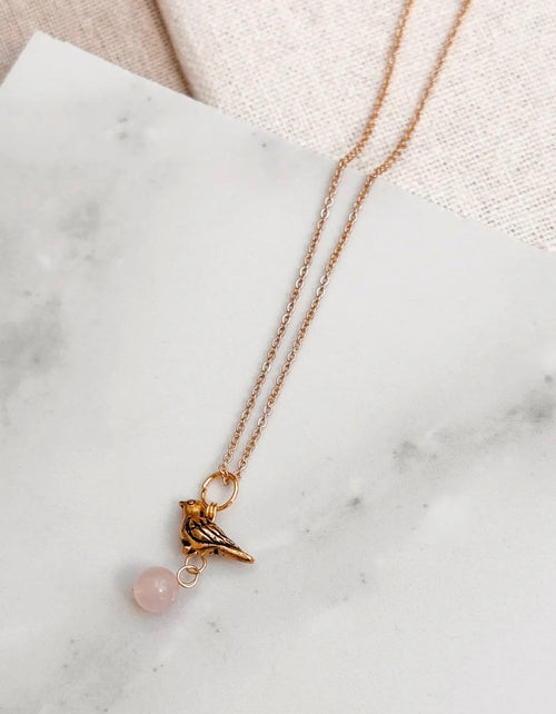Cute Gold Rose Quartz Bird Charm
Pendant Layering Necklace