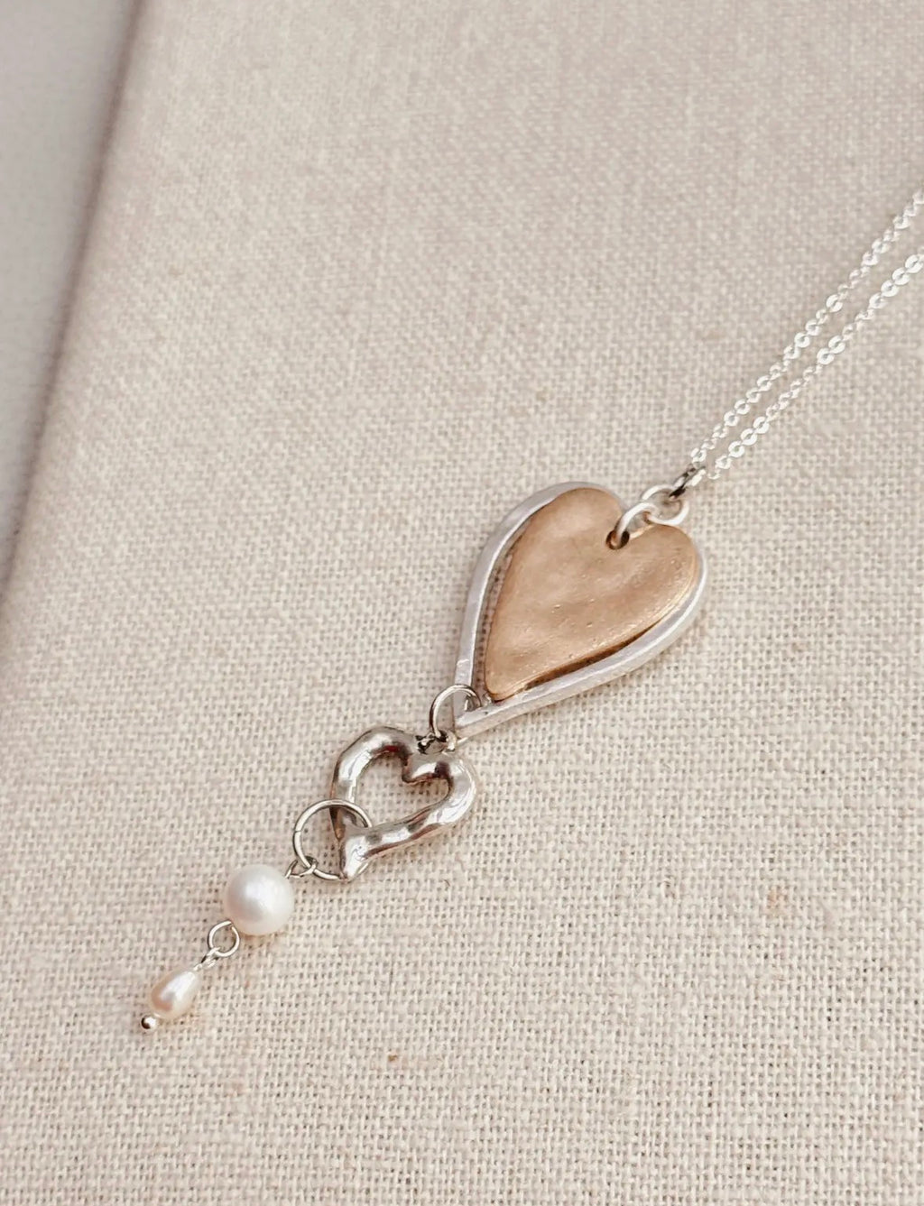 Two Tone Freshwater Pearl Love
Hearts Necklace