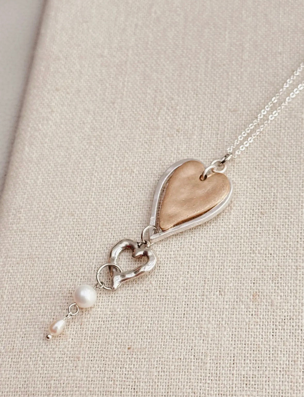 Two Tone Freshwater Pearl Love
Hearts Necklace