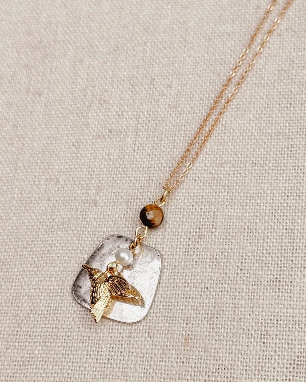 Tiger's Eye Freshwater Pearl
Hummingbird Necklace