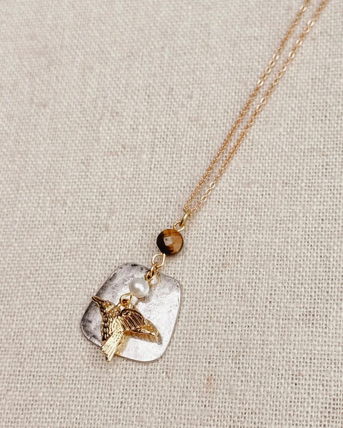 Tiger's Eye Freshwater Pearl
Hummingbird Necklace