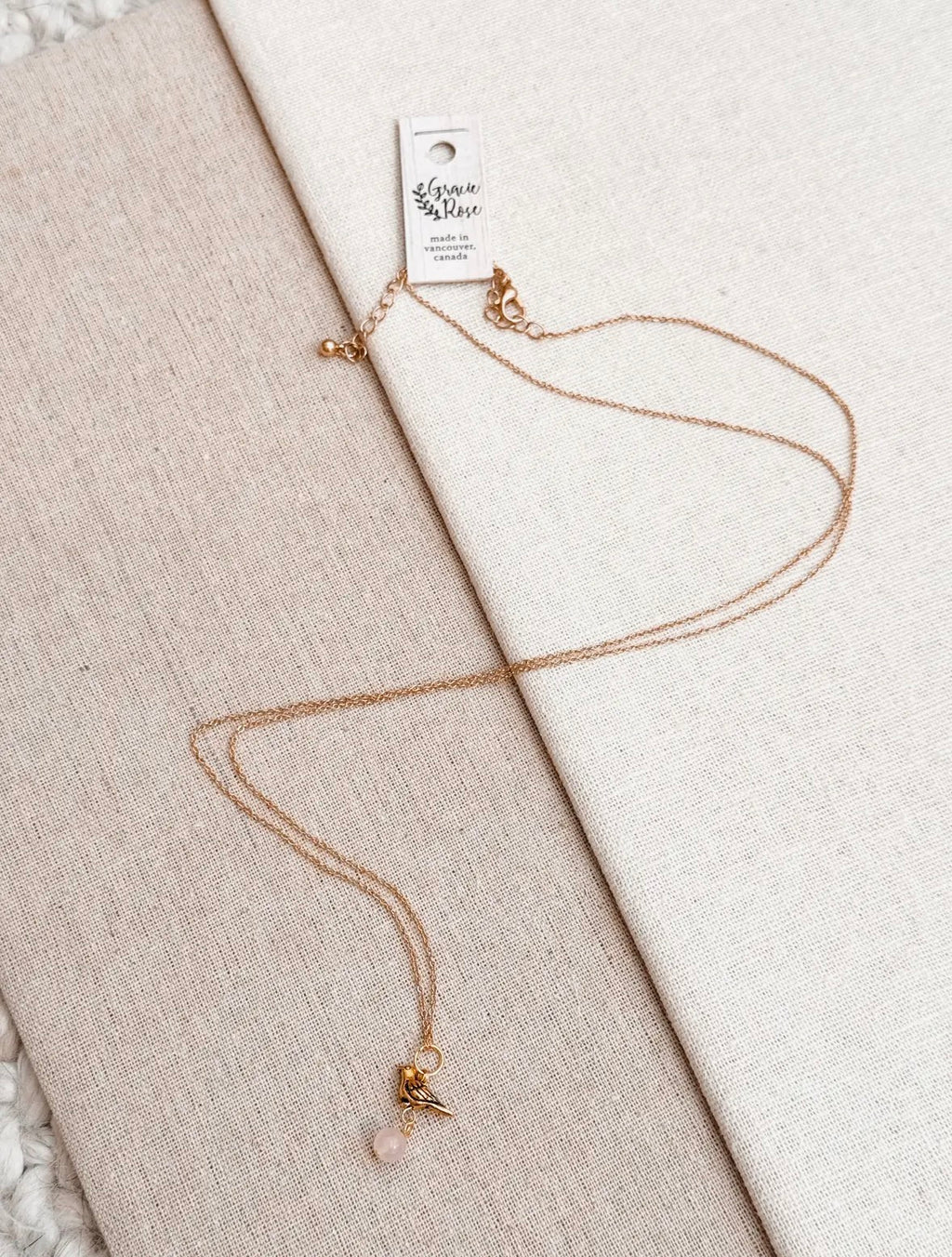 Cute Gold Rose Quartz Bird Charm
Pendant Layering Necklace