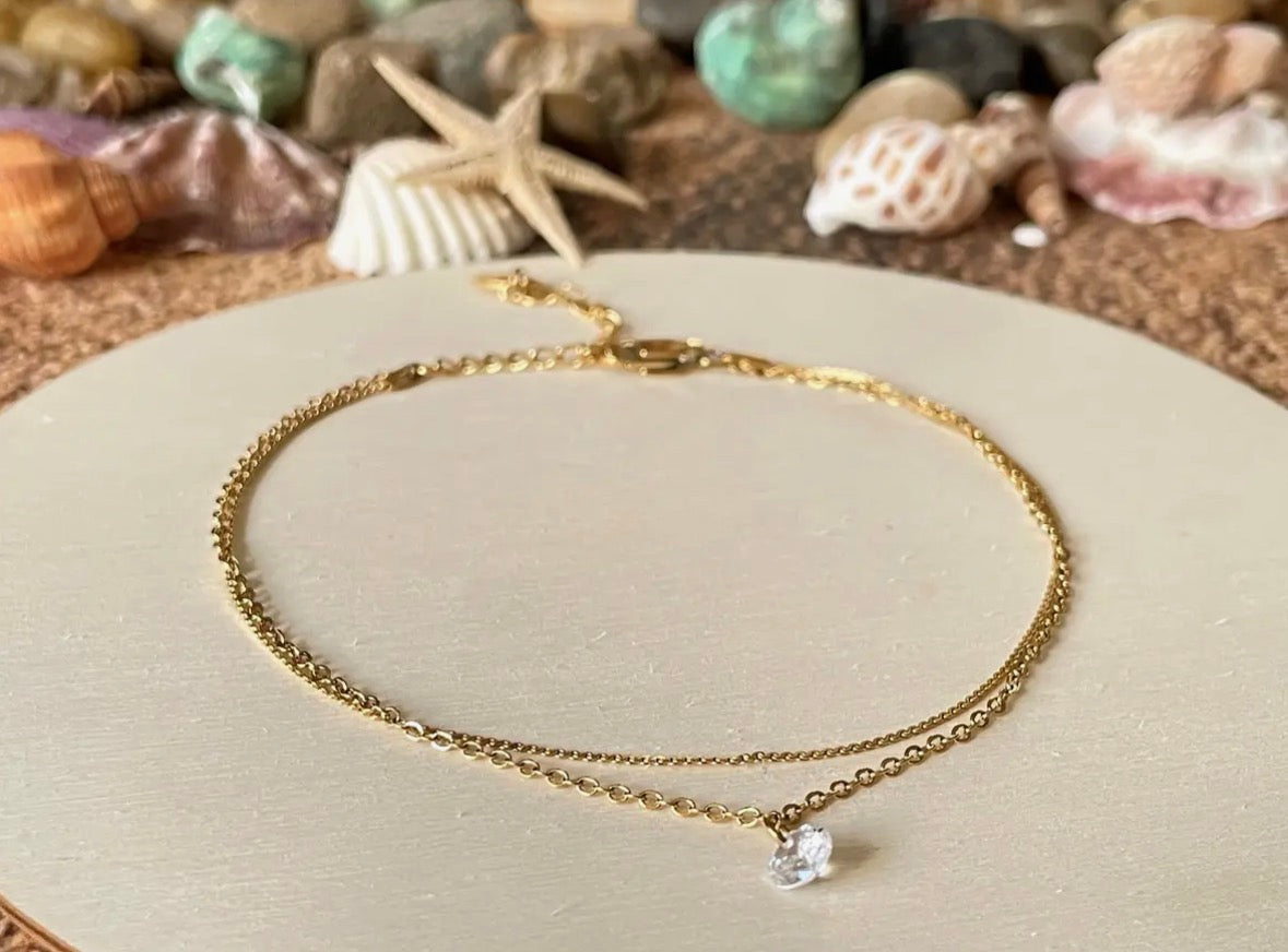 Dainty Gold Anklet - diamond