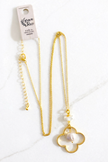 Matte Gold Keshi Freshwater Pearls Clover Pendant Necklace